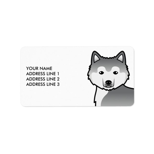 Silver Alaskan Malamute Cartoon Dog & Custom Text Label (Front)