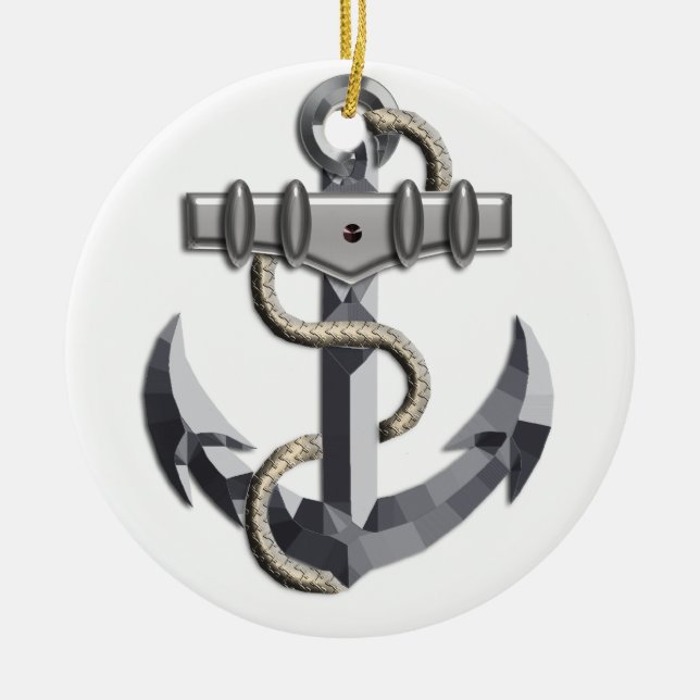 Silver Anchor Ceramic Ornament (Front)