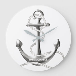 Silver anchor nautical wall clock Personalized