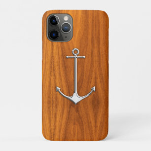 Silver Anchor on Teak Veneer Nautical Lifestyle iPhone 11 Pro Case