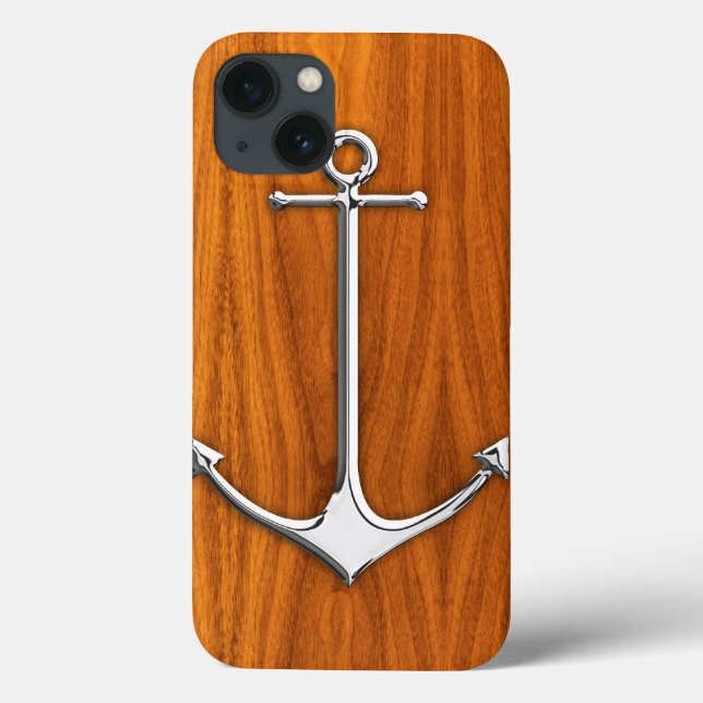 Silver Anchor on Teak Veneer Nautical Lifestyle Case-Mate iPhone Case (Back)