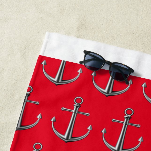 Silver Anchor Pattern Beach Towel (In Situ)