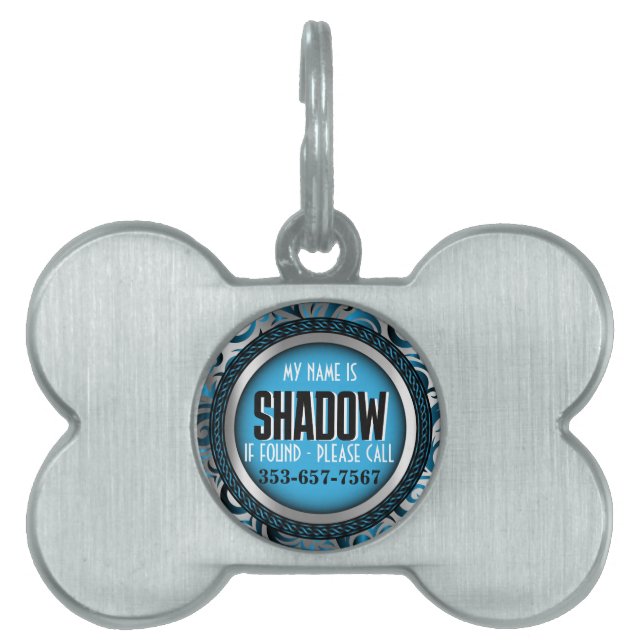 Silver and Baby Blue | Personalize Pet ID Tag (Front)