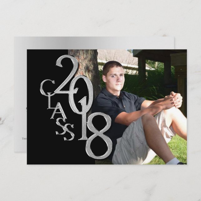 Silver and Black 2018 Photo Graduation Invitation (Front/Back)