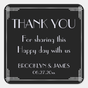 Silver And Black Art Deco Wedding Stickers