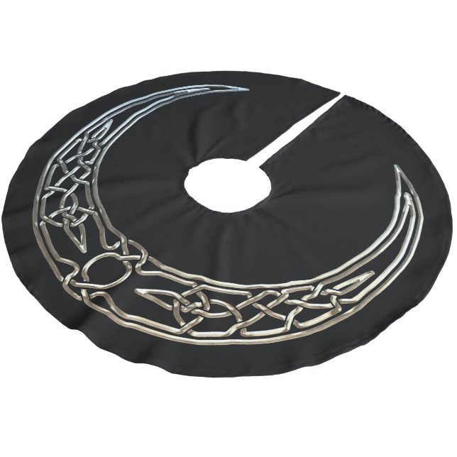 Silver And Black Celtic Crescent Moon Brushed Polyester Tree Skirt (Angled)