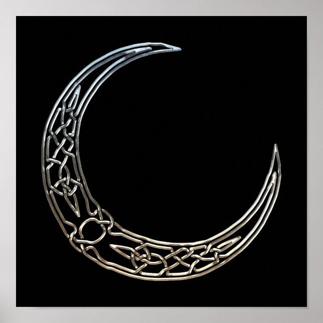 Silver And Black Celtic Crescent Moon Poster (Front)