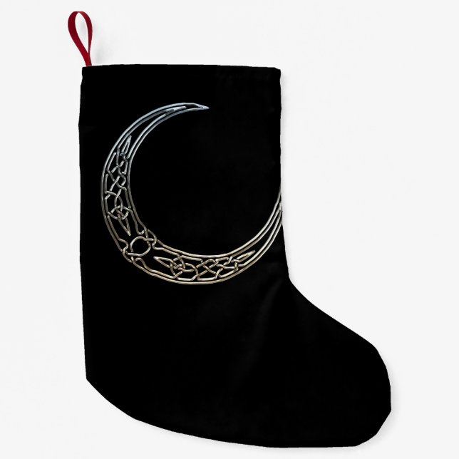 Silver And Black Celtic Crescent Moon Small Christmas Stocking (Front)