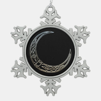 Silver And Black Celtic Crescent Moon Snowflake Pewter Christmas Ornament