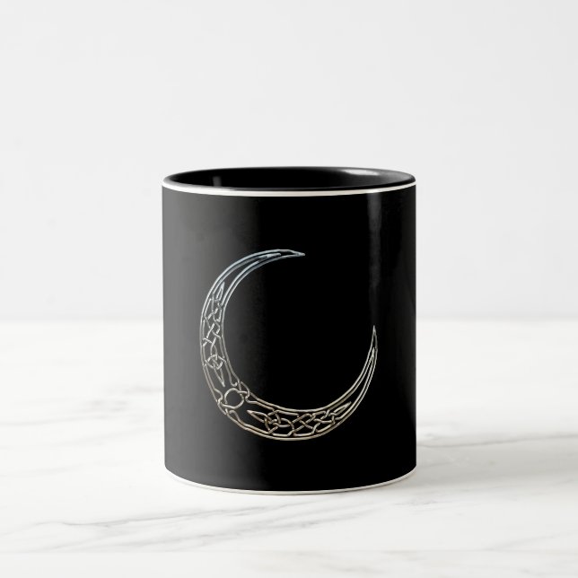 Silver And Black Celtic Crescent Moon Two-Tone Coffee Mug (Center)