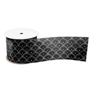 Silver and Black Circles Art Deco Pattern Satin Ribbon