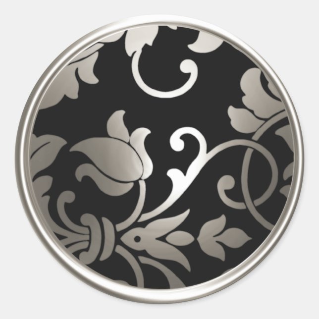 Silver and Black Damask Envelope Seal (Front)
