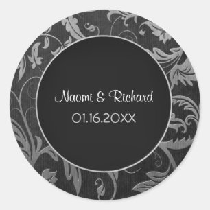 Silver and Black Damask Wedding Seal - Customize
