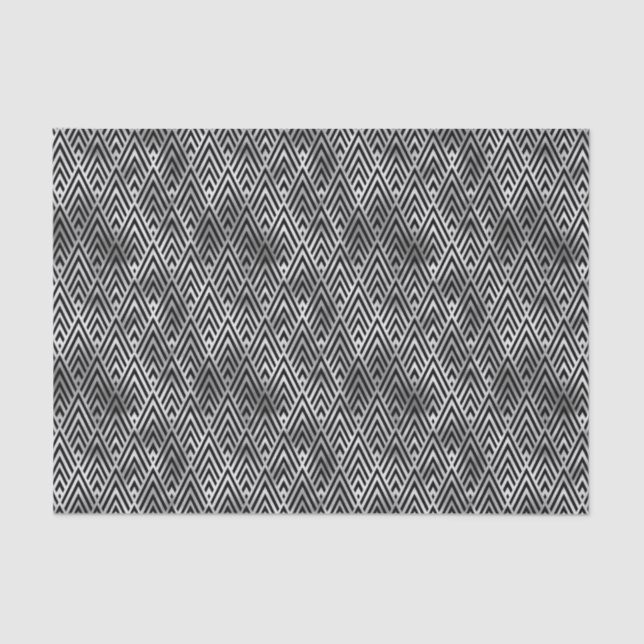 Silver and Black Diamond Art Deco Pattern Tissue Paper (Front)