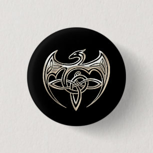Silver And Black Dragon Trine Celtic Knots Art 1 Inch Round Button