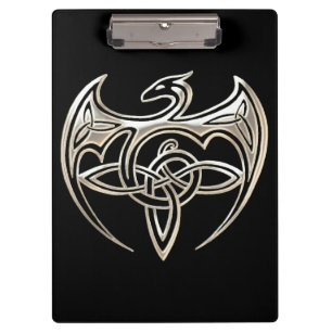 Silver And Black Dragon Trine Celtic Knots Art Clipboard