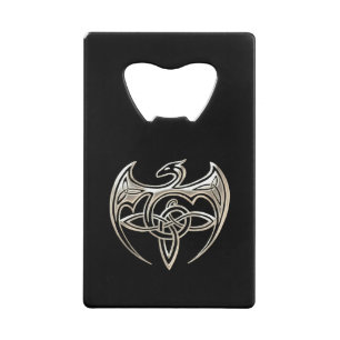 Silver And Black Dragon Trine Celtic Knots Art Credit Card Bottle Opener