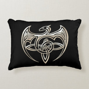 Silver And Black Dragon Trine Celtic Knots Art Decorative Pillow