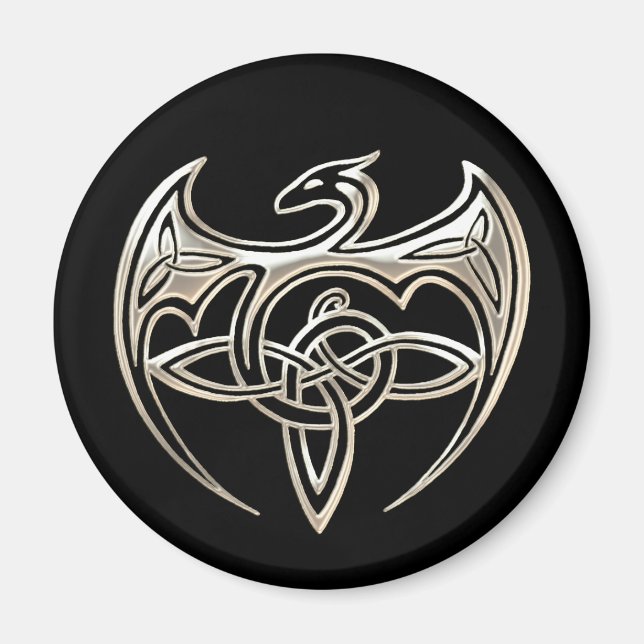 Silver And Black Dragon Trine Celtic Knots Art Magnet (Front)