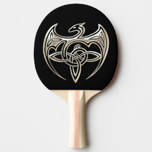 Silver And Black Dragon Trine Celtic Knots Art Ping Pong Paddle
