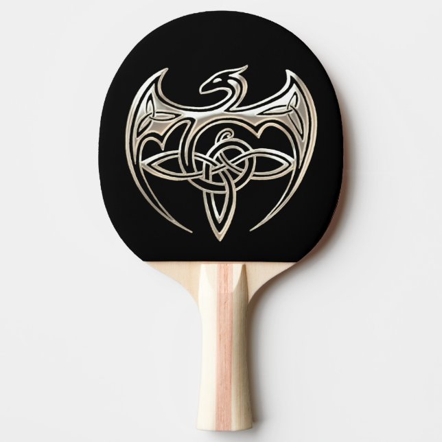 Silver And Black Dragon Trine Celtic Knots Art Ping Pong Paddle (Front)