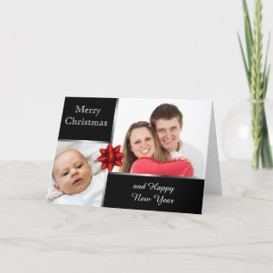 Silver and Black Elegant Custom Photo Holiday Card