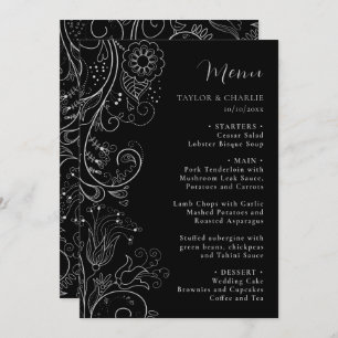 Silver and Black Elegant Floral Wedding Menu