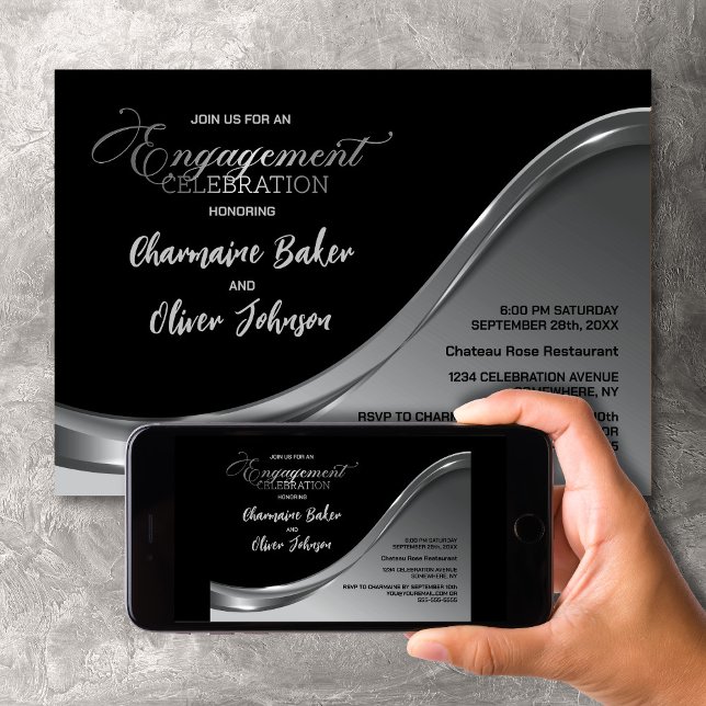 Silver and Black Engagement Party Invitation (Creator Uploaded)
