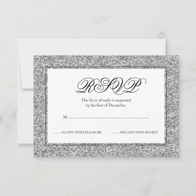 Silver and Black Faux Glitter RSVP (Front)
