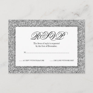 Silver and Black Faux Glitter RSVP Card