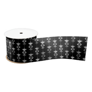 Silver and Black Floral Art Deco Pattern Satin Ribbon