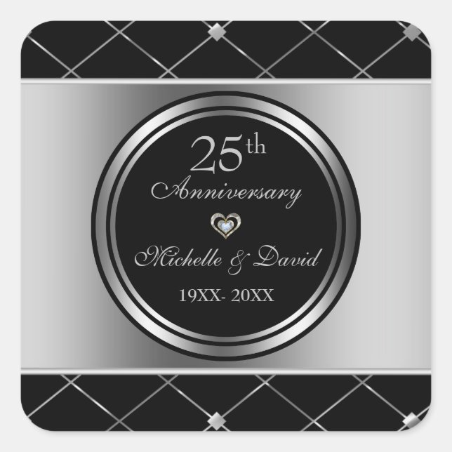 Silver And Black Geometric Shapes- Anniversary Square Sticker (Front)