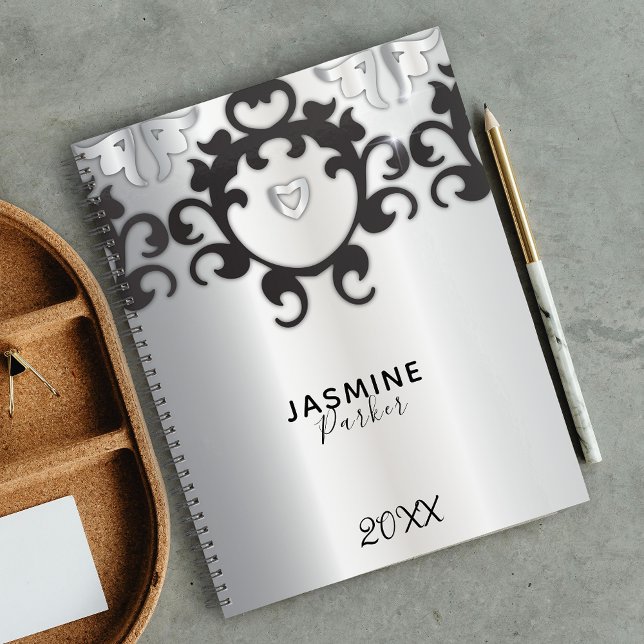 Silver and Black Glam Elegant Trendy Yearly Planner (Creator Uploaded)