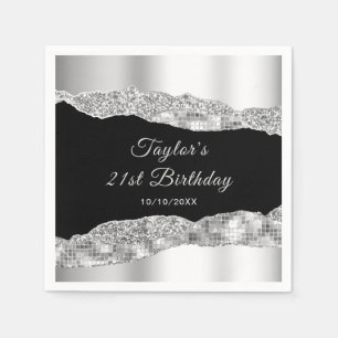 Silver and Black Glam Tears Birthday Party Napkin