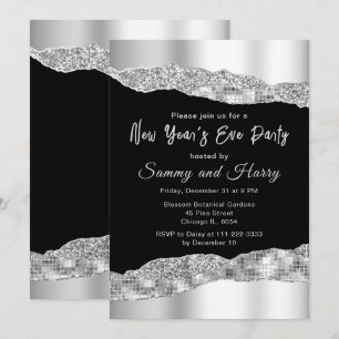 Silver and Black Glam Tears New Year's Eve Party Invitation