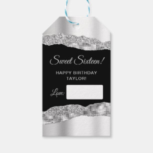 Silver and Black Glam Tears Sweet Sixteen Gift Tags