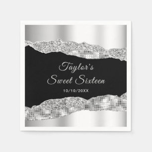 Silver and Black Glam Tears Sweet Sixteen Napkin