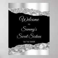 Silver and Black Glam Tears Sweet Sixteen Welcome