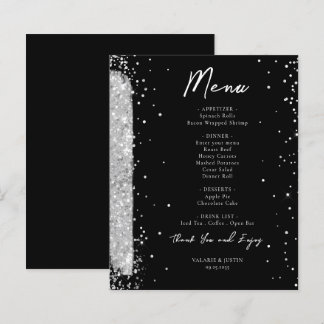 Silver and Black Glitter Wedding Menu Flyer