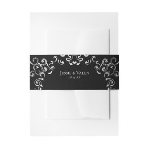 Silver and Black Gothic Wedding Invitation Belly Band