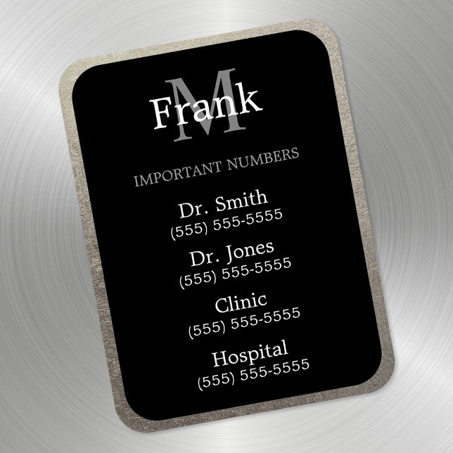 Silver and Black Important Phone Numbers Magnet (Creator Uploaded)