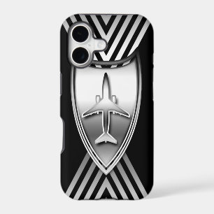 Silver and Black Jet Airplane Geometric