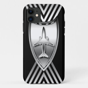 Silver and Black Jet Airplane Geometric iPhone 11 Case