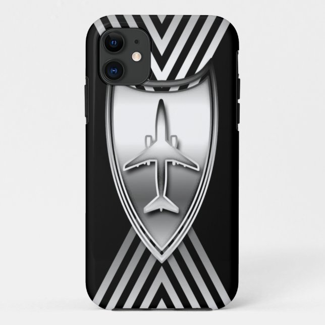 Silver and Black Jet Airplane Geometric Case-Mate iPhone Case (Back)