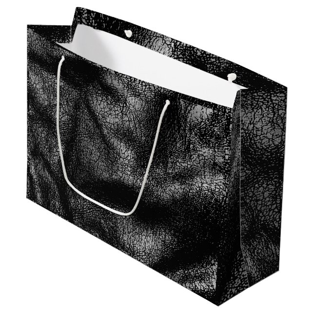 Silver and black leather texture large gift bag (Front Angled)