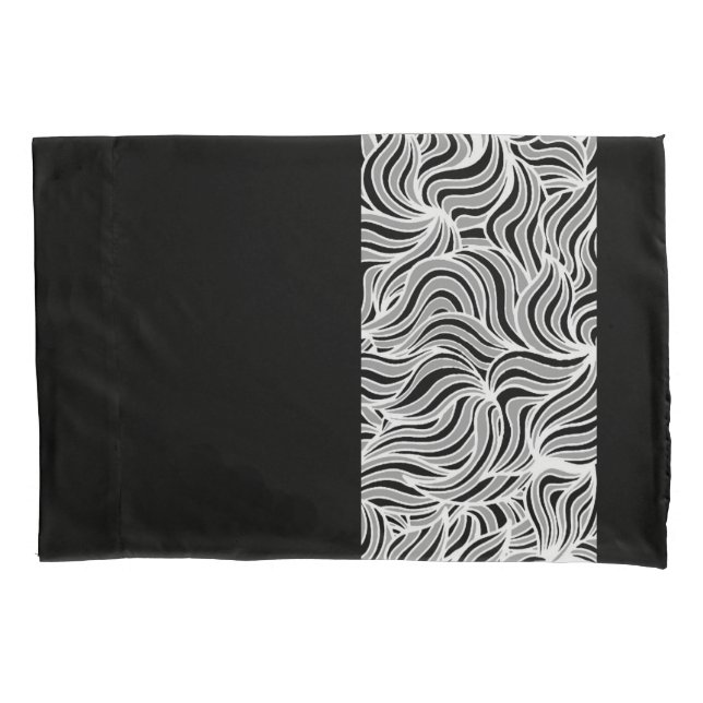 Silver and Black Leaves Reversible Pillowcase (Front)