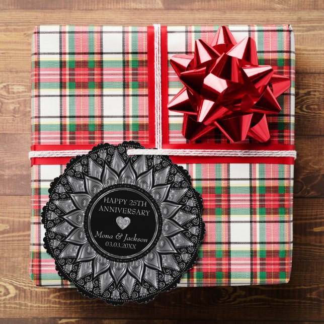 Silver And Black Mandala Wedding Anniversary  Ornament Card (Insitu (Gift))