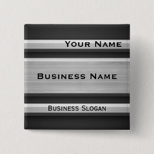 Silver and Black Metal Look Business Name Tag 2 Inch Square Button