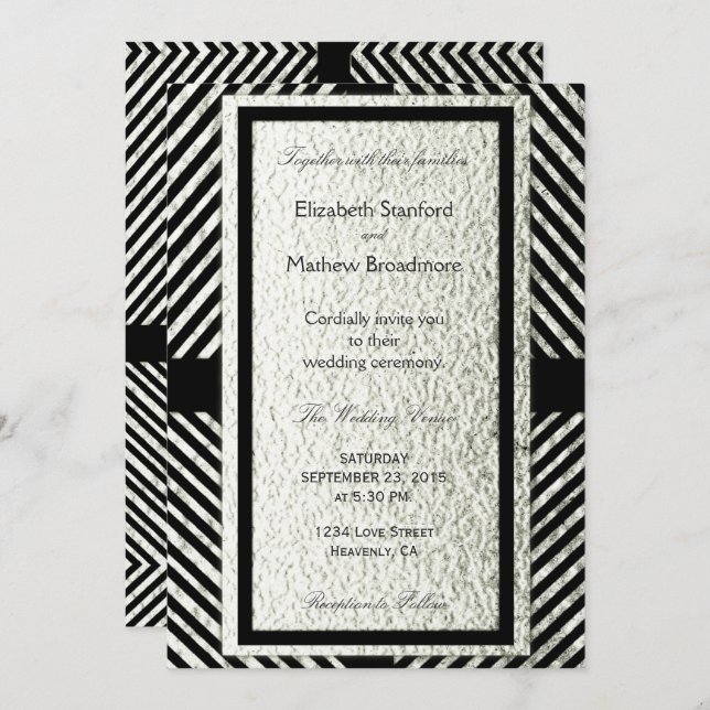 Silver and Black Modern Chevron Wedding Invitation (Front/Back)