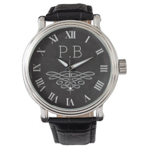Silver and Black Monogram Men's Watch